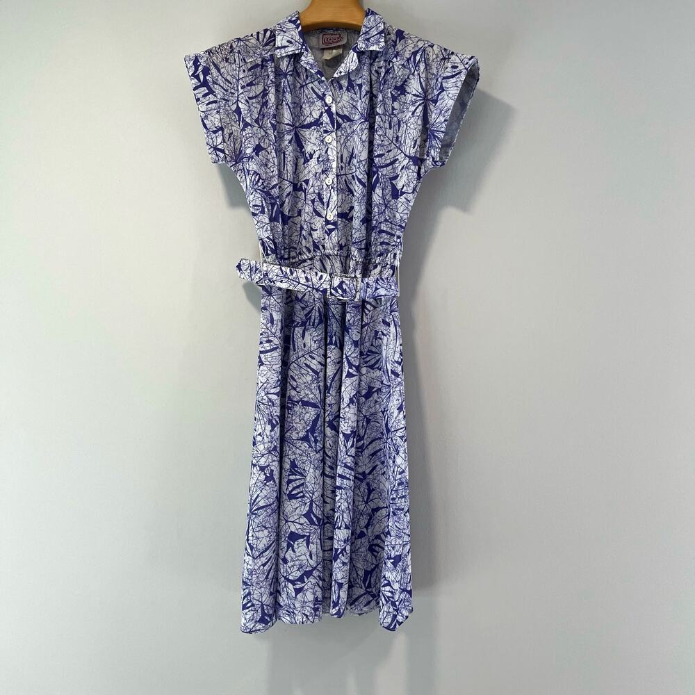 Vintage California Looks Short Sleeve Belted Shirt Dress Violet Floral Size 8P